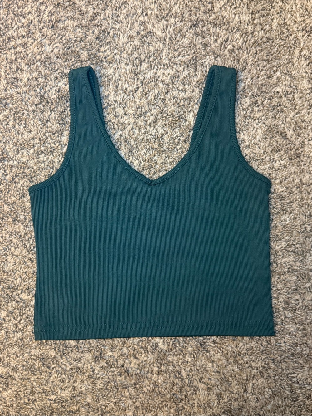 SHEIN Forrest Green Ribbed V-Neck Crop Tank Top